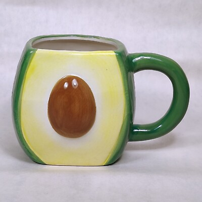 #ad World Market Half Avocado Mug Novelty Shaped Ceramic Green Hand Painted 20 fl oz $24.99