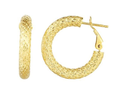 #ad 14K Gold Textured Omega Back Hoop Earring $300.00