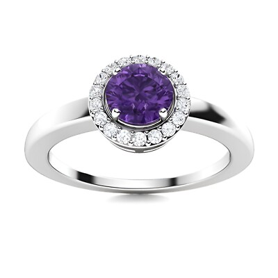 #ad Amethyst Brilliant Cut Round 5.00mm Holo Accents Ring With Rhodium Plated $34.80
