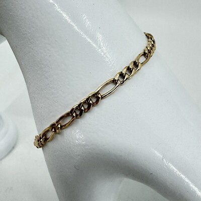 #ad Solid 14 K Yellow Gold 3 Mm Figaro Chain Bracelet 1.8g 6.25” $149.99