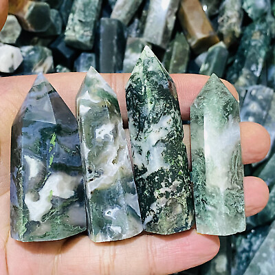 #ad 1PC Natural Moss Agate Quartz Crystal Obelisk Wand Tower Point Healing Reiki $6.69