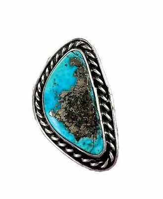 #ad Native American Large Morenci Turquoise Ring Sterling Silver Size 7 $149.95