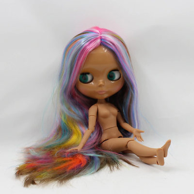 #ad 12quot; Blythe Doll Joint Body Rainbow Hair Chocolate Dark Skin Gift Fashion Toy DIY $89.78