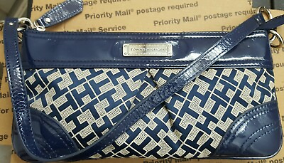 Tommy Hilfiger Navy Blue Signature Logo Small Zip Clutch Handbag Bag AUTHENTIC $25.00