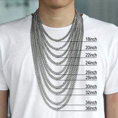 #ad 10MM 16 36INCH Men#x27;s Silver Stainless Steel Curb Cuban Chain Necklace Choker $10.99