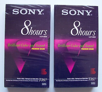#ad 2 NEW Sony VHS Cassette Tapes Premium Grade T 160VE 8 Hours EP Mode USA Made $7.95