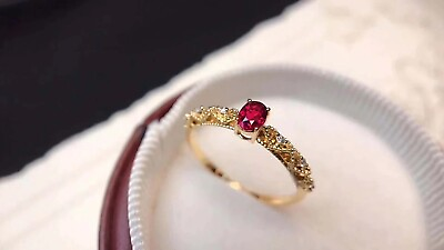 #ad Yellow Gold Solid 14K Ruby Ring For Women Moissanite Studded Band Design $487.49