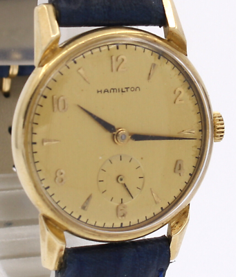 #ad Vintage HAMILTON 14k Yellow Gold Manual Wind Round 30mm Mens Watch $1198.00
