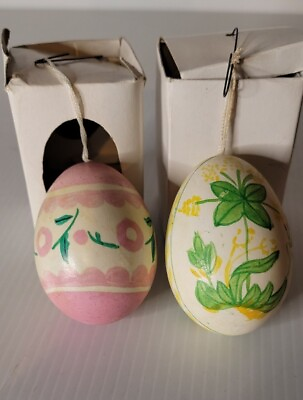 #ad Lot 2 Vtg Easter Egg Decorations Hand Painted 3 Inches $5.00