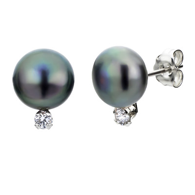 #ad Stud Earrings Sterling Silver 1 10ctw Diamond with 8 9mm Black Freshwater Pearl $159.98