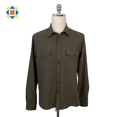 Vince Men’s Large Military Green Wool Blend Button Front Casual Shirt $40.49
