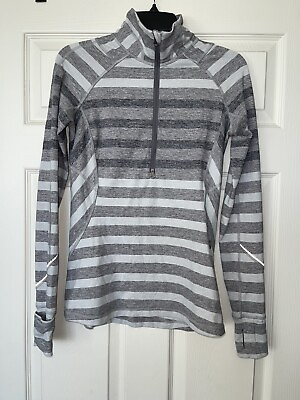 #ad Lululemon Race Your Pace 1 2 Zip Pullover Marshmallow Stripe Double Zip Size 6 $40.49