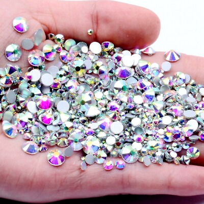 #ad SS3 SS50 Glitter Crystal AB Nail Art Rhinestones Non Hot Fix FlatBack Stones $2.94