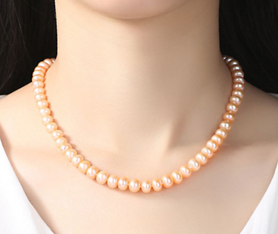 925 Silver 8MM Freshwater Pearl Necklace Chain For Women Fashion Jewelry $9.99