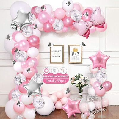 #ad Girls Pink Balloons Garland Arch Kit Wedding Baby Party Birthday Butterfly Decor $14.98