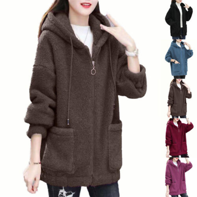 #ad Womens Warm Fur Fluffy Coat Solid Hooded Jacket Ladies Outwear Overcoat $35.19