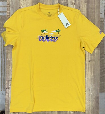 #ad New Adidas Gold Palm Tree Tech Logo T Shirt New With Tags M $20.00