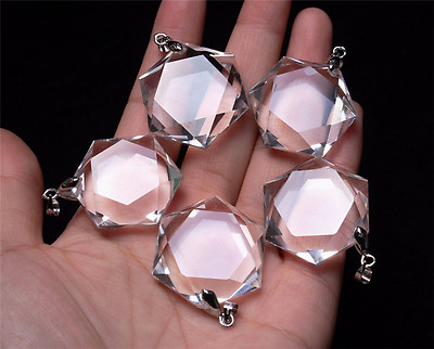 #ad 5 Pcs Hexagon Pendant Natural Clear Quartz Crystal 3D Hexagon Star of David $40.99