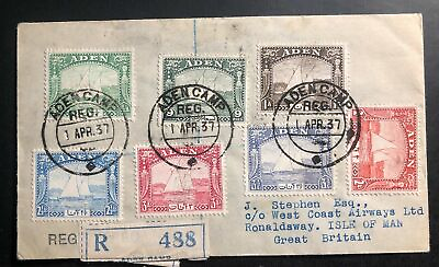 #ad 1937 Aden Camp Registered Cover To Isle Of Man England West Coast Airways $179.99