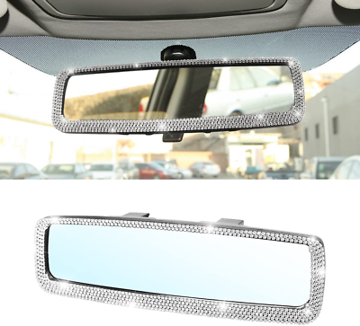 #ad Bling Car Rear View Mirror Rhinestones Crystal Clip On Rearview Mirror with HD $24.84