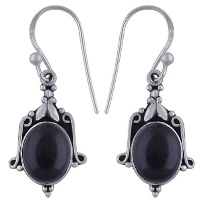 #ad Natural Black Onyx Gemstone Drop Dangle Earrings 925 Sterling Silver Jewelry $12.24