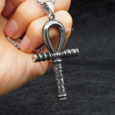 Mens Egyptian Ankh Cross Eye Of Horus Pendant Necklace Stainless Steel Gift $10.99