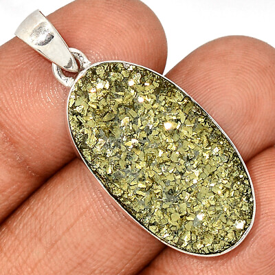 #ad Natural Peruvian Golden Pyrite 925 Sterling Silver Pendant Jewelry CP32271 $18.99