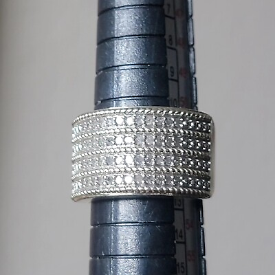 #ad Sterling Silver Diamond Ring 4 Row Pave Diamonds Size 6 $80.00