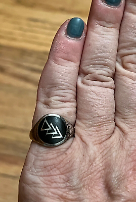 #ad Vintage Sterling Silver Black Enamel Arrows Triangles Ring Size 7 $74.00