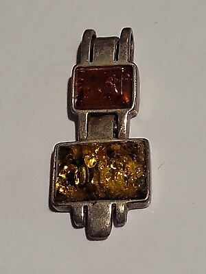 #ad Vintage Sterling Silver Amber Multi Color Amber Pendent $35.00
