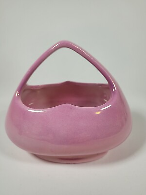 #ad Pink Czechoslovakia Art Pottery Ceramic Iridescent Basket 5 1 2 in. X 5 in. $12.96