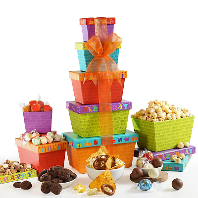 #ad #ad Food Chocolate Gift Basket Tower for Birthdays – Curated Snack Box Sweet and Sa $24.78
