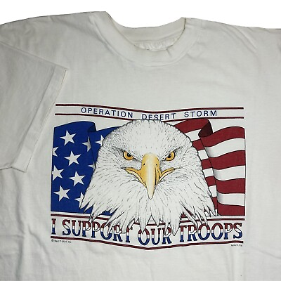 #ad Vintage 90s Operation Desert Storm Shirt Support Troops Eagle USA Single Stitch $12.71