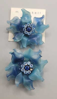 #ad New M. Haskell Large Blue Flower Brooch Pin 2 Gardenias Shaped Plastic Petals $51.00