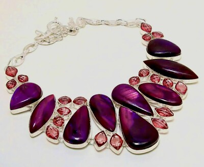 #ad Pretty Purple Fire Labradorite Pink Rubellite Gemstone Jewelry Necklace 18quot; $42.22