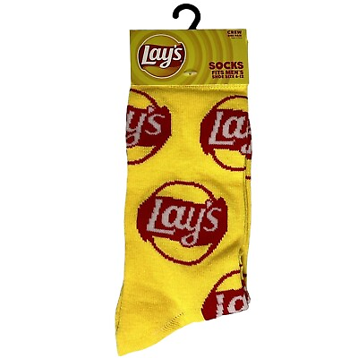 #ad Lays Socks Men Crazy Fun Crew One Pair Novelty Gift Yellow Red White Silly Funny $6.94