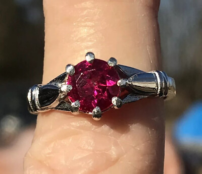 #ad Stunning Red Spinel SterlingRhodium Plate Solitaire Ring Size 7 $325.00