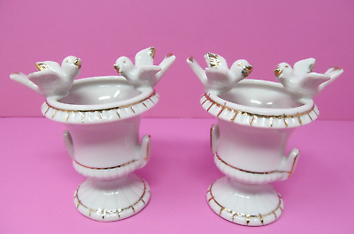#ad Vintage Set of 2 Porcelain Bird Bath Ring Trinket Dishes with Birds amp; Gold Trim $12.99