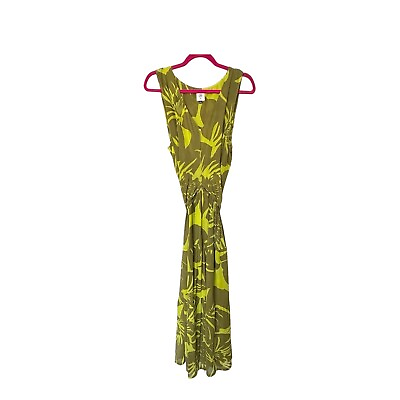#ad Cabi XL Mesh Tiered Sleeveless Wrap Waist Tie Long Dress Lime Khaki Green $50.00