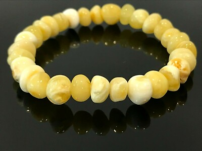 #ad Baltic AMBER BRACELET Gift Yellow White Beads Ladies Jewelry Elastic 98g 16253 $38.70