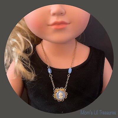 #ad 18 Inch Fashion Doll Jewelry • Blue Cameo Gold Filigree Necklace for 18” Doll $8.00