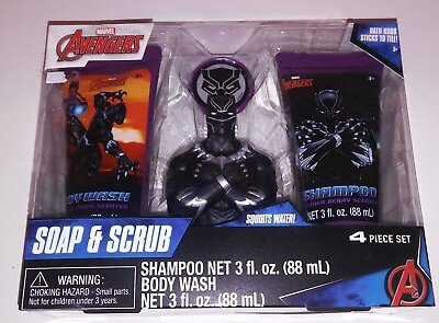 #ad Soap and Scrub Bath Set Avengers Black Panther Shampoo Bodywash Scrubby amp; Hook $4.99