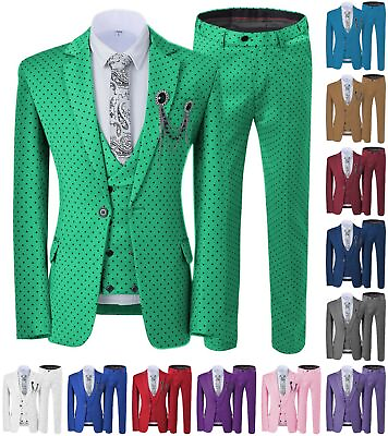 Polka Dots Mens Suits 3Pic Notch Lapel Wedding Groom Tuxedos Groomsmen Elegant $62.99