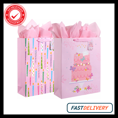 2 Pack 16quot; Extra Large Gift Bags with Tissue Paper for Girls Birthday Party Bags $17.55