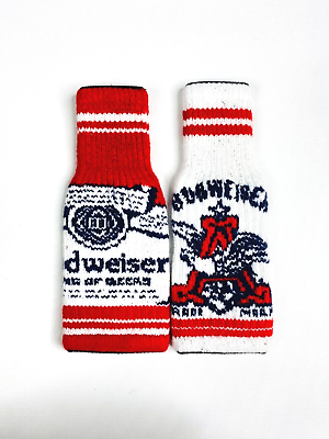 #ad Budweiser Knit Sweater Bottle Koozies Set Of 2 Koozies Promotional Gift New $20.00