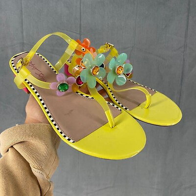 #ad Betsey Johnson Sandals Womens 10 Yellow Colorful Alanni Jelly Flower $35.99