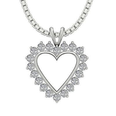 #ad Heart Pendant Necklace White Gold VVS1 E 0.40Ct Round Diamond Prong Set 0.80Inch $607.19