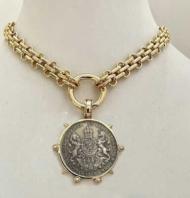 #ad Gold Coin Necklace Pendant Large Statement Chunky Liberty Steampunk Chain Silver $43.83