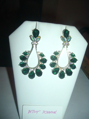 #ad Dangling Teardrop Green Pear Shape Crystals Betsey Johnson Pierced Earrings NWT $26.94