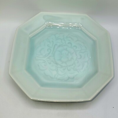 #ad Vintage Dessert Bread Plates Celadon Glaze Porcelain Blue Green 6.75quot; Set Of 5 $38.50